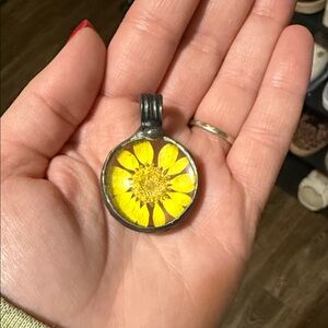 Real Yellow Flower Pendant Necklace